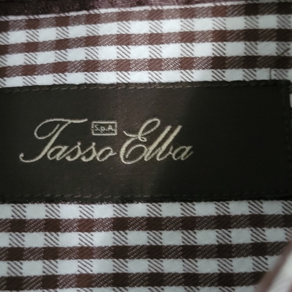 Tasso Elba Shirt Men's XL Brown Checkered Button Down Long Sleeve Shirt - Picture 5 of 10